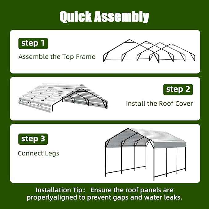 Metal Carport Heavy Duty 10x15ft Outdoor Galvanized Steel Car Port, Vehicle Canopy Garage Shade, Multi-Use Shelter for Car, Boat, Tractors & Outdoor Storage