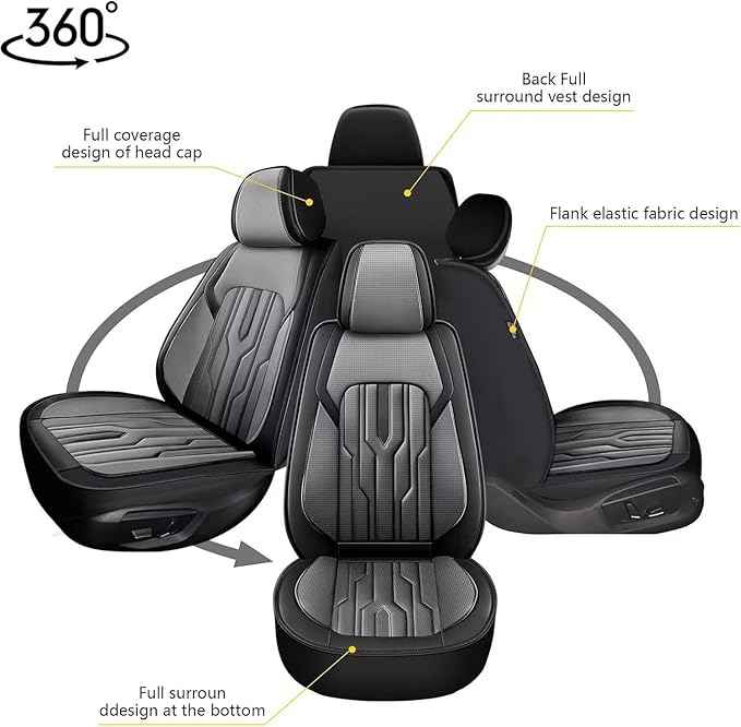 YORKENIC Fit for Dodge Durango Seat Covers Front Set 2007-2025: Breathable Leather Car Seat Covers Compatible Airbag (2 Front Set, Black & Grey)