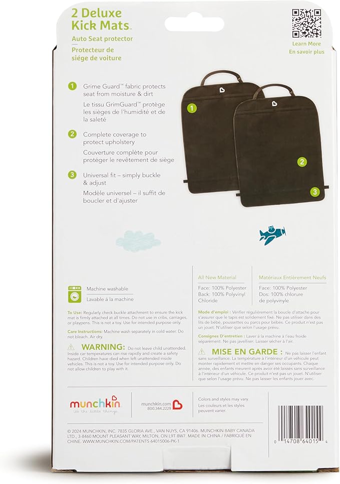 Munchkin® Back Seat Cover for Kids,Deluxe Kick Mats™ Car Seat Protector,Black,2 Count (Pack of 6)