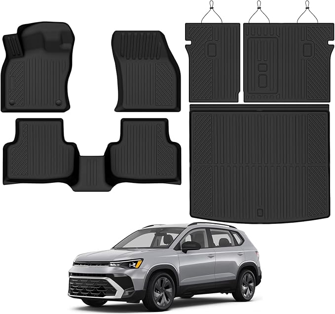 Custom Fit Floor Mats for VW Taos 2022-2026 AWD (Only Fit Cargo in Upper Deck Position), All Weather TPE Floor Liners with Trunk Mat & Backrest Protectors, Odorless Full Set Interior Accessories