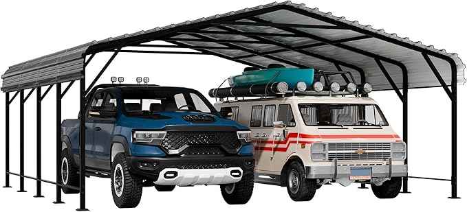 Shintenchi 20x20 FT Metal Carport, Oversized Carport Garage with Enhanced Base, Outdoor Galvanized Car Shelter, Heavy Duty Carports Canopy, for Car, Boats and Tractors, Grey