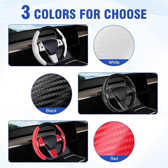 Steering Wheel Cover for Telsa Model 3/Model Y Accessories Carbon Fiber Steering Wheel Cover Protector Anti-Slip, Comfortable Grip, Breathable, Model 3/Y Accessories, Red 5PCS
