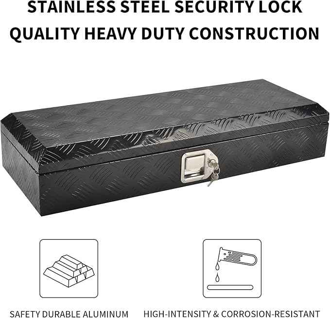 34.5 Inch Black Aluminum Tool Box 5 Bar Tread ToolBox for Truck Bed Car Outdoor Trailer Pickup Underbody RV ATV Storage Underbed Tools Organizer with Lock and Keys (34.5"X13"X6.5")