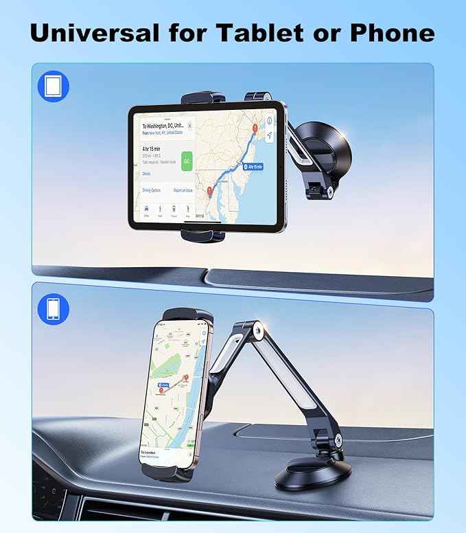 Car iPad Tablet Mount Holder for Truck, 360° Long Arm Cup Suction Dashboard Windshield Heavy Duty Mount for Semi Truck/SUV/Van, Vehicle Accessories Fit for 4.7-12.9" iPad Pro Air Mini iPhone