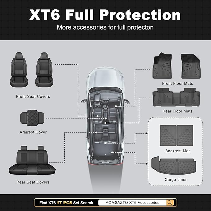 Cargo Liner & Third Row Seat Back Mats Custom Fit for Cadillac XT6 2020–2025 2026, TPE All Weather Waterproof Rear Cargo Mat Rear Trunk Liner Back Seat Cover Protector Trunk Mat Tray Pad Boot