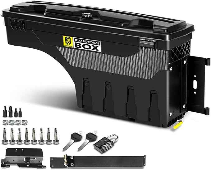 YHTAUTO Truck Bed Storage Tool Box Lockable Fits 2002-2018, 2020-2021 Dodge Ram 1500 2500 3500, 2019-2021 Ram 1500 Classic, Passenger Side, Not Fit Ram Box, Swing Waterproof Wheel Well Toolbox