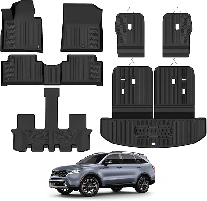 Custom Fit Floor Mats for Kia Sorento 6 Seats/Captain Seat Gas (Not for Hybrid) 2021-2026, All Weather TPE Floor Liners & Trunk Mat & Backrest Protectors, Odorless Full Set Interior Accessories