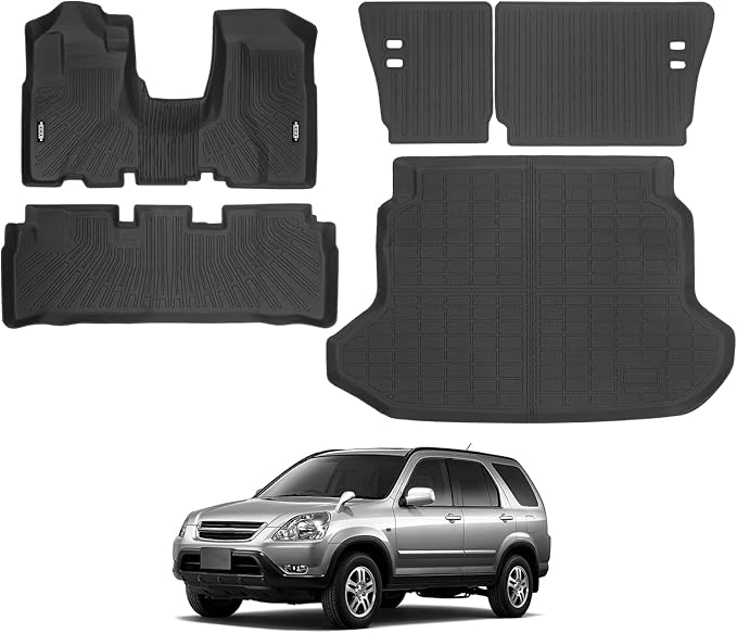 Custom Fit Floor Mats for 2002-2006 Honda CR-V (Automatic-only), All Weather TPE Floor Liners with Trunk Mat & Backrest Protectors, Odorless Full Set Interior Accessories