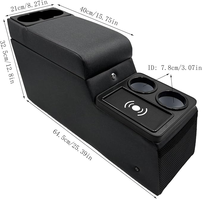 Truck Center Console Truck Seat/Bench Organizer with Wireless Charging and Holder Cups for Jeep CJ5 1976-1983,Jeep CJ7 1976-1986,Jeep Wrangler(YJ) 1987-1995 (Denim Black)