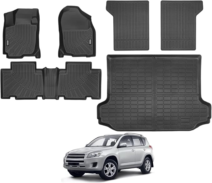 Custom Fit Floor Mats for Toyota RAV4 2006-2012, All Weather TPE Floor Liners with Trunk Mat & Backrest Protectors, Odorless Full Set Interior Accessories