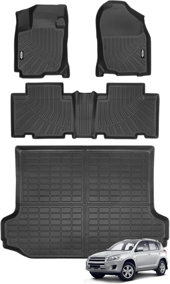 Custom Fit Floor Mats for Toyota RAV4 2006-2012, All Weather TPE Floor Liners with Trunk Mat, Odorless Full Set Interior Accessories