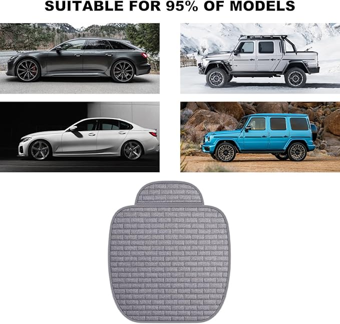 Front Car Seat Cover, Anti-Slip Breathable Linen Bottom Seat Protector Covers with Storage Pockets, Universal Front Driver Seat Pad Mat for Cars SUVs Truck Van (Gray)