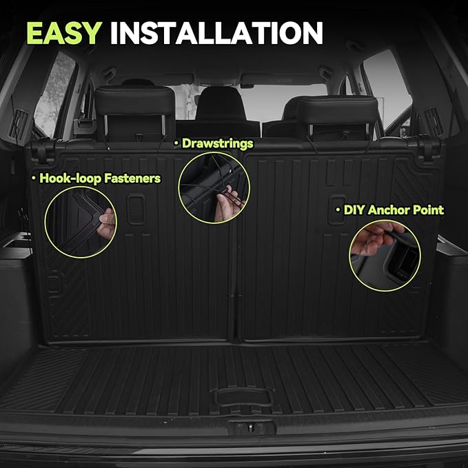 Tongama-Floor Mats for 2018-2024 Buick Enclave 7 Seat with Bucket Seats, All Weather TPE Trunk Mat & 2nd/3rd Row Backrest Mats & Cargo Net & Door Sill Guards for Buick Enclave Floor Liner Accessories