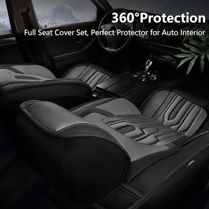 YORKENIC Fit for Cadillac SRX Seat Covers Front Set 2010-2016: Breathable Leather Car Seat Covers Compatible Airbag (2 Front Seat, Black & Grey)