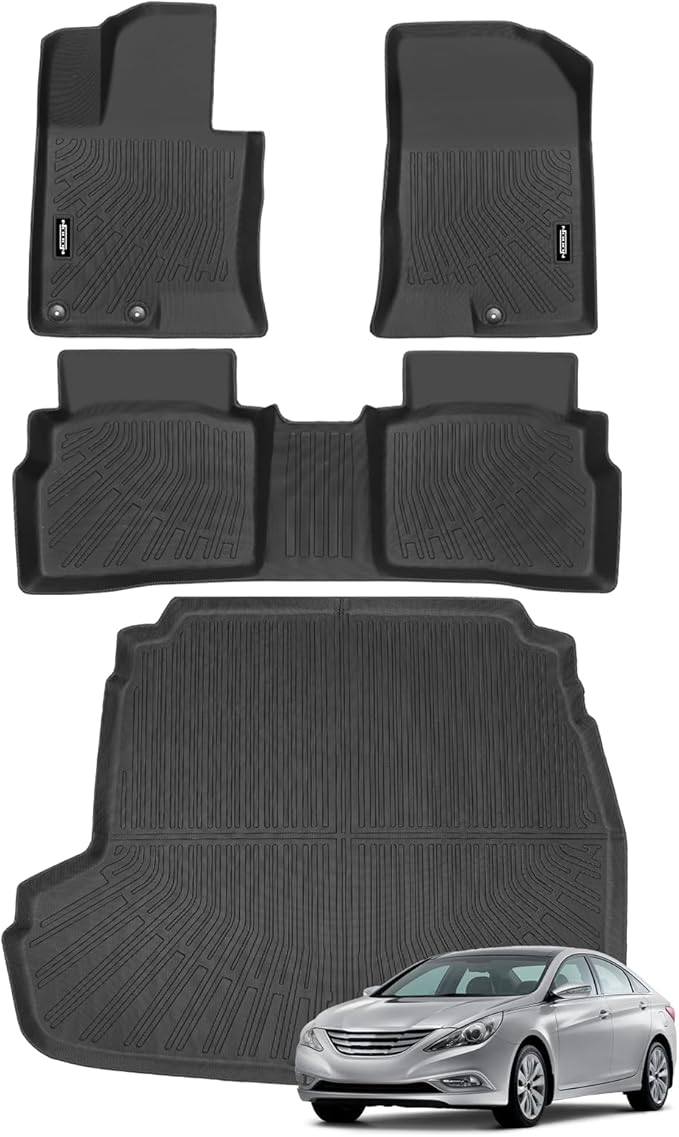 Custom Fit Floor Mats for 2011-2014 Hyundai Sonata, All Weather TPE Floor Liners with Trunk Mat, Odorless Full Set Interior Accessories