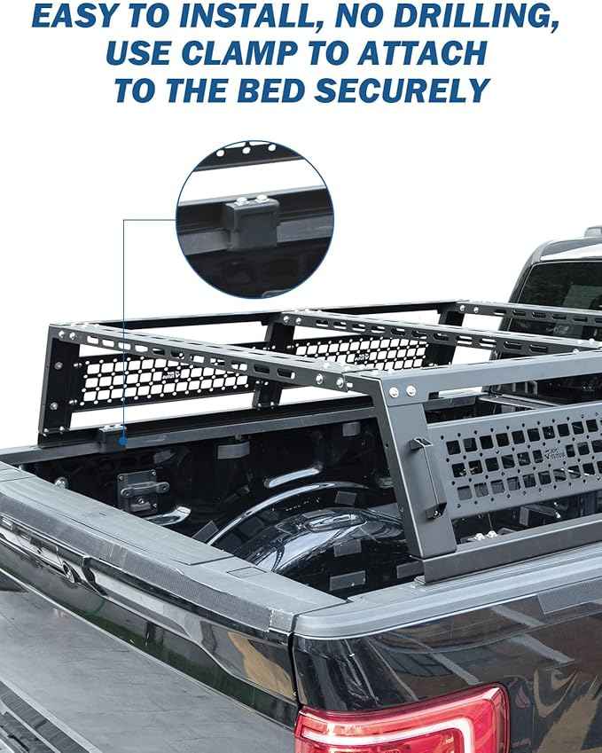 JOYTUTUS Full Size Truck Bed Rack, Overland Bed Racks for Trucks Compatible with F150 F250 F350 Silverado Sierra Ram, 11.8 Inch High Truck Bed Rack for Roof Top Tent, with Wider Molle Panel