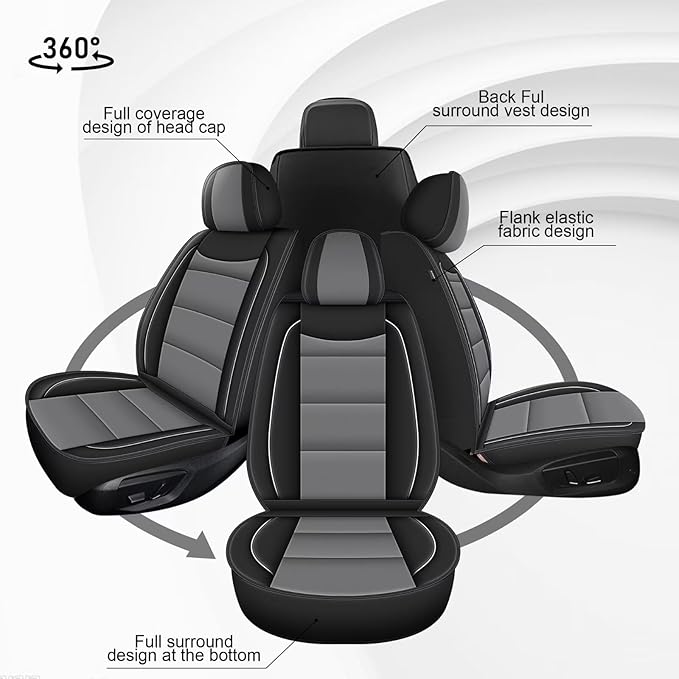 YORKNEIC 2 Front Seat Covers Fit for Dodge Nitro 2010-2020: Leather Car Seat Covers - Waterproof Car Seat Protector Compatible Airbag (Black & Grey)