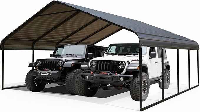 20x20 ft Metal Carport for Outdoor Garages Steel Heavy Duty Portable Garage with Large Tall Carports Canopy for Snow, Car Ports with Galvanized Steel Roof & Frame - Grey
