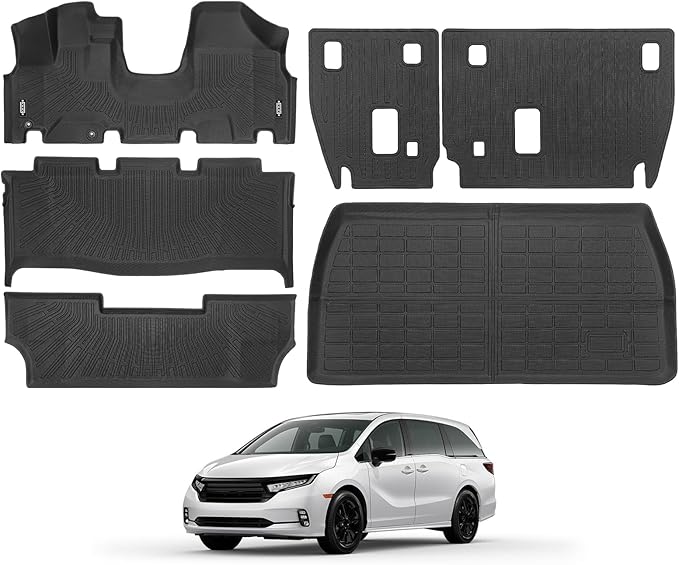 Custom Fit Floor Mats for 2005-2010 Honda Odyssey, All Weather TPE Floor Liners with Trunk Mat & Backrest Protectors, Odorless Full Set Interior Accessories