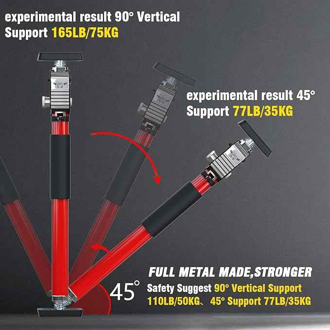 3-H Truck Cargo Bar, 43"-77" Adjustable Support Pole All Metal,Cabinet Jack,Truck Bed Divider with Self-Locking Spring Ratchet - Load Lock Bar for Vans, SUVs & Trucks,Red,2pc