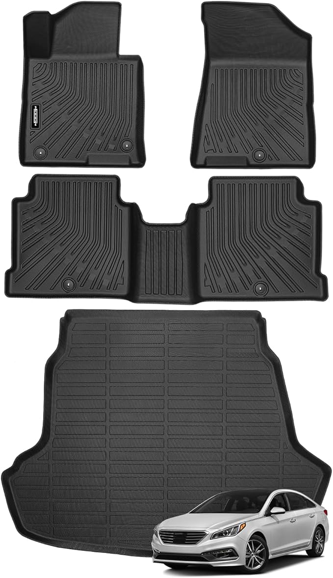 Custom Fit Floor Mats for 2015-2019 Hyundai Sonata, All Weather TPE Floor Liners with Trunk Mat, Odorless Full Set Interior Accessories