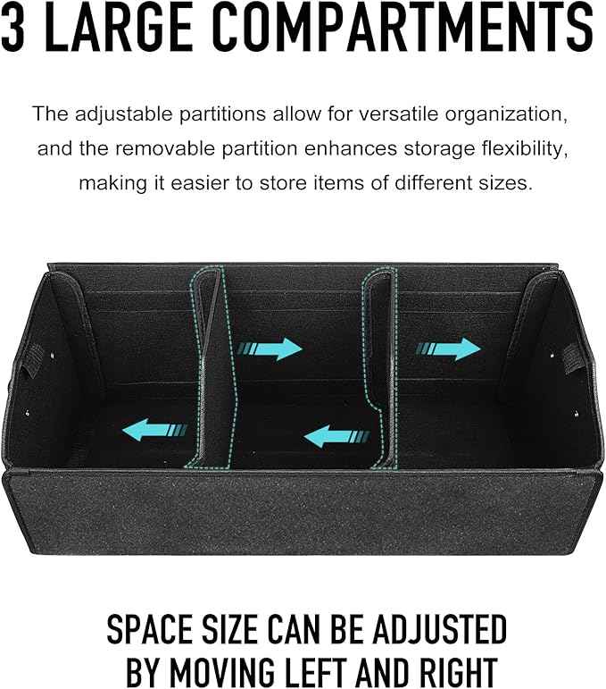 Car Organizers for Trunk for Suv Sedan, Leather Storage Box,Extra Large,Magnetic Lid,Collapsible and Adjustable, S004, Black