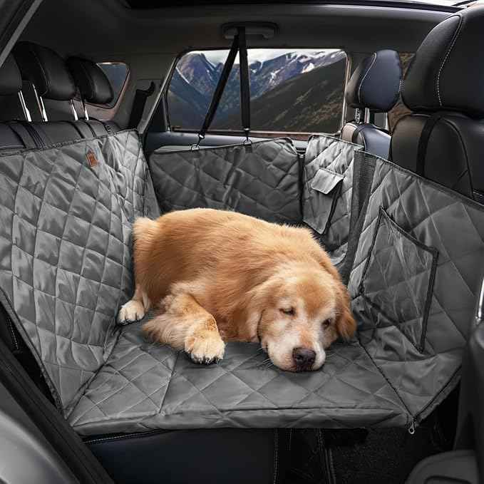 FUNNY FUZZY Dog Car Seat Cover, Back Seat Extender for Dogs - 420Lb Hard Bottom Waterproof Pet Car Seat Cover, 600D Heavy Duty Pet Hammock with Non-Slip Bottom for Cars, SUV, Trucks