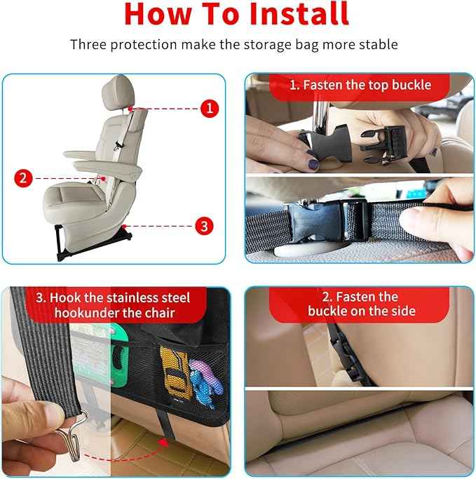 Car Backseat Organizer with Tablet Holder, 6 Storage Pockets Foldable Table Tray Seat Back Protectors Kick Mats Travel Accessories, 2 Pack Black