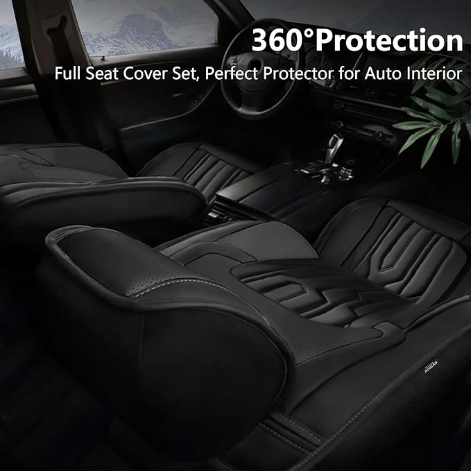 YORKENIC Fit for Cadillac XT4 Seat Covers Front Set 2019-2025 2026: Breathable Leather Car Seat Covers Compatible Airbag (2 Front Seat, Black)