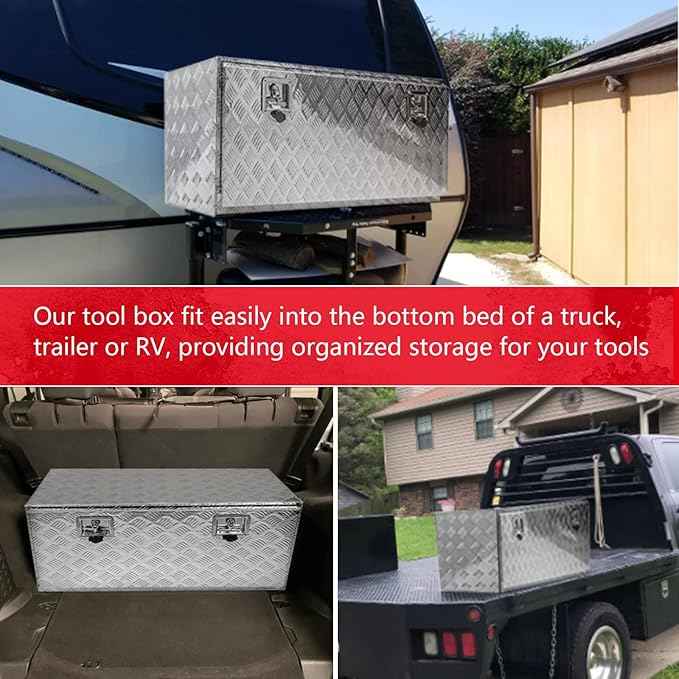 36" x 18" x 18" Truck Tool Box Pickup Truck Bed Toolbox Heavy Duty Aluminum Underbody Truck Box Compatible With RV Trailers Storage Organizer with Lock & Keys Silver