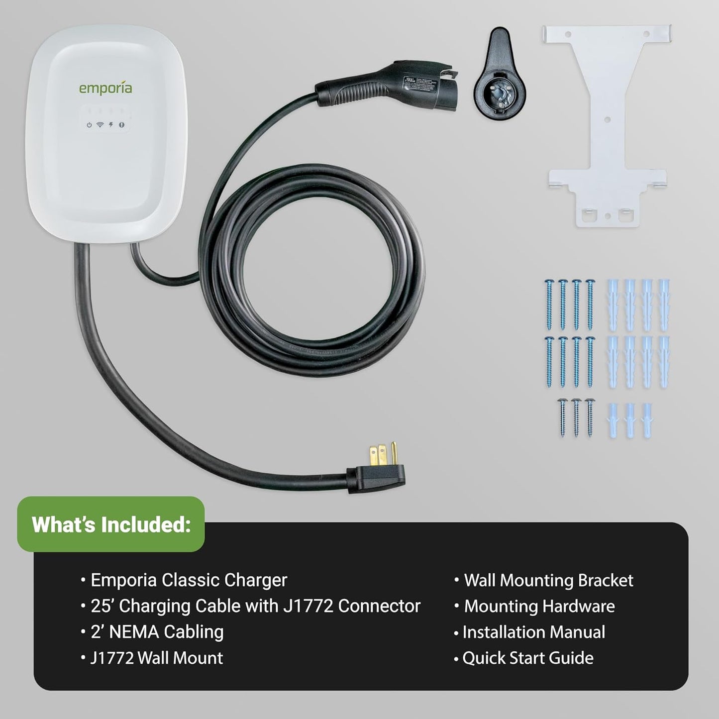 EMPORIA Level 2 EV Charger - NEMA 14-50 EVSE w/ J1772 Charger - 48 amp EV Level 2, 240v WiFi Enabled Electric Vehicle Charging Station, 24ft Electric Cable, Black