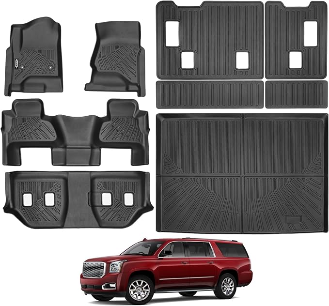Custom Fit Floor Mats for 2015-2020 Chevrolet Suburban/GMC Yukon XL 7 Seats Bucket Seats, All Weather TPE Floor Liners & Trunk Mat & Backrest Protectors, Odorless Full Set Interior Accessories