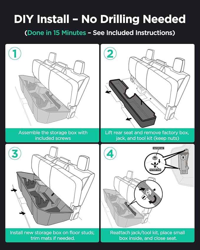 Truck Underseat Storage for Silverado Sierra: 2019-2026 Crew/Double Cab, Rear Under Seat Organizer Tool Box Car Accessory for Chevy Silverado & GMC Sierra 1500 2500HD 3500HD (w/ Detach Bin & Mesh Net)