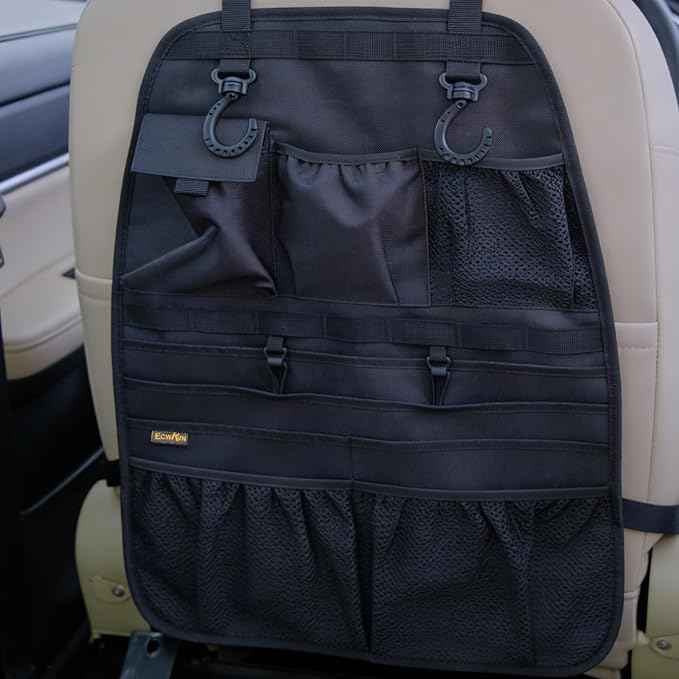 Car Seat Back Organizer, Heavy Duty Back Seat Organizer with Multiple Storage Pockets, Work Truck & SUV Seat Back Storage Bag for Tools, Tablet, Bottles & Essentials – Universal Fit