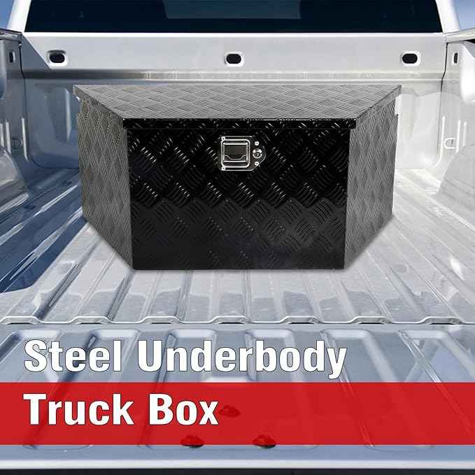 34 Inch Aluminum Trailer Tongue Tool Box 5 Bar Tread Wide Utility ToolBox for Pick Up Truck RV Storage Organizer Tool Box with Lock and Keys - 34"X14.5"X15" Black