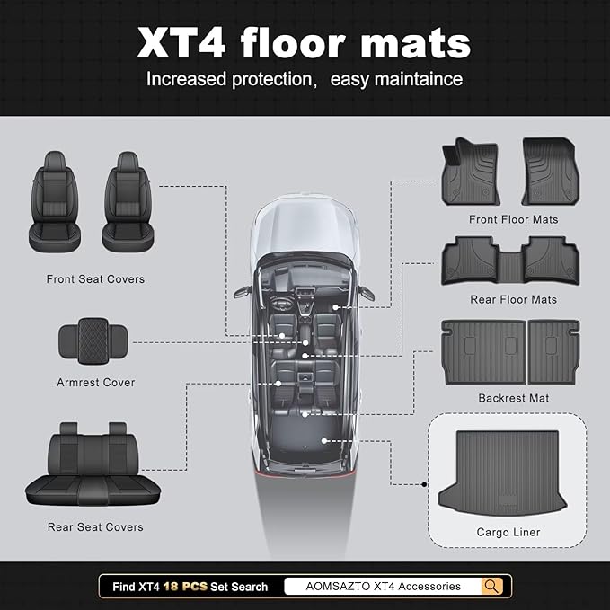 2025 XT4 Cargo Liner | Custom Fit Trunk Mat for 2019-2025 Cadillac XT4, All Weather Rear Cargo Mat 3D Waterproof Durable Odorless Trunk Liners for 2025 XT4 Cargo mat, Black