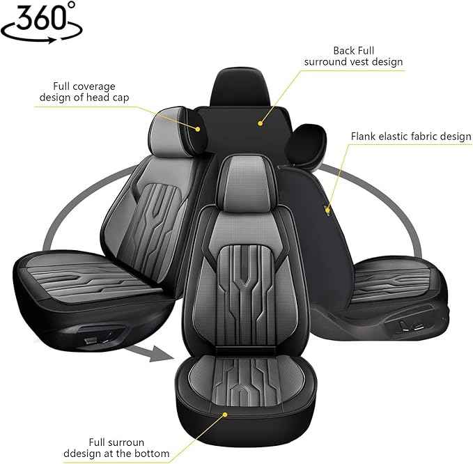 YORKENIC Fit for Ford Edge Seat Covers Front Set 2007-2024 2025 2026: Breathable Leather Car Seat Covers Compatible Airbag (2 Front Set, Black & Grey)