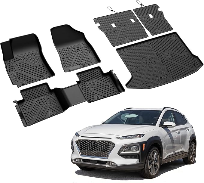 LASFIT Floor Mats & Cargo Mat for Hyundai Kona 2018-2023 /Kona N 2022 2023 (No Electric Models), All Weather TPE Accessories Floor Liners for Kona 2023-2018 Base/SE/SEL/Limited/N Line,Black