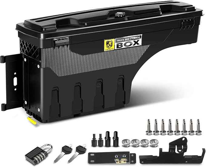 YHTAUTO Driver Side Truck Bed Storage Tool Box Lockable Compatible with 2005-2023 Toyota Tacoma, 2019-2023 with Storage Box, Swing Waterproof Wheel Well Toolbox