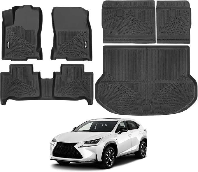 Custom Fit Floor Mats for Lexus NX NX300/ NX300h/ NX200t 2015-2021, All Weather TPE Floor Liners with Trunk Mat & Backrest Protectors, Odorless Full Set Interior Accessories