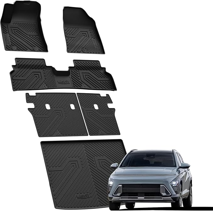 LASFIT Floor Mats & Backrest Mats & Cargo Mat for Hyundai Kona EV Electric 2025 2024 (Not for Gas), All Weather TPE Custom Fit Floor Liners with Full Set Car Mats & Trunk Mats Accessoires, Black