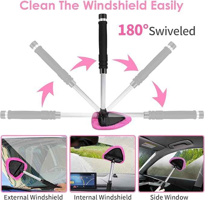 Viewsun 17pcs Car Cleaning Kit, Pink Car Interior Detailing Kit with High Power Handheld Vacuum, Detailing Brush Set, Windshield Cleaner, Cleaning Gel, Complete Auto Accessories for Women Gift