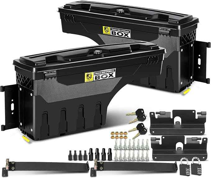 YHTAUTO Set of 2 Truck Bed Storage Tool Box Lockable Compatible with 2007-2018 Chevrolet Silverado & GMC Sierra 1500 2500 3500 3500HD, Without Bed Rail Storage, Swing Waterproof Wheel Well Toolbox