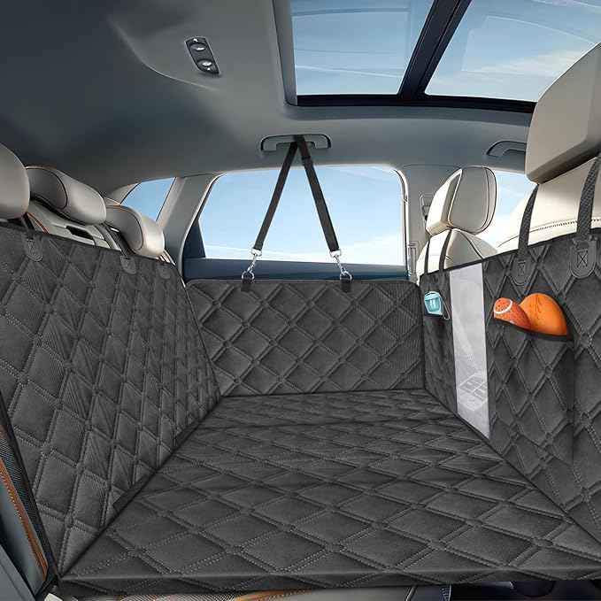 Nobleza Dog Car Seat Cover for Large Dogs, Hard Bottom Waterproof Backseat Extender with Mesh Window & Pocket, 400lbs Heavy Duty Anti-Scratch Non-Slip Pet Hammock for SUV Truck Cars