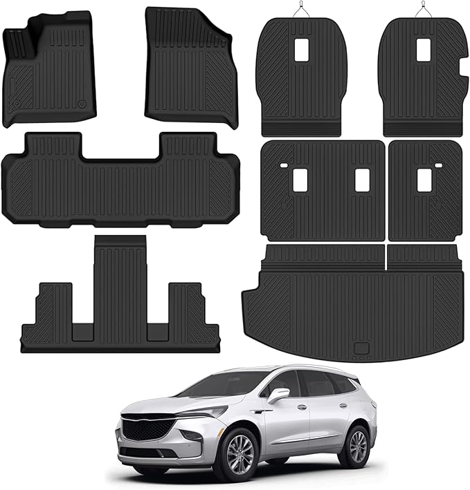 Custom Fit Floor Mats for Buick Enclave 7 Seats/Captain Seat 2018-2024, All Weather TPE Floor Liners with Trunk Mat & Backrest Protectors, Odorless Full Set Interior Accessories