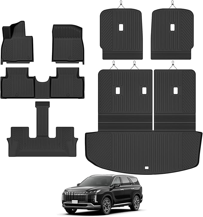 Custom Fit Floor Mats for 2026 Hyundai Palisade Gas 7 Seats/Captain Seat (Not for SE), All Weather TPE Floor Liners with Trunk Mat & Backrest Protectors, Odorless Full Set Interior Accessories