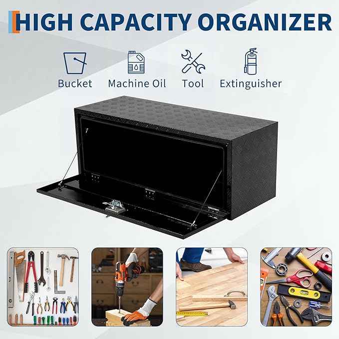 Heavy Duty Aluminum Diamond Plate Tool Box Chest Box Pick Up Truck Bed RV Trailer Toolbox Storage Lockable Organizer with Lock Keys