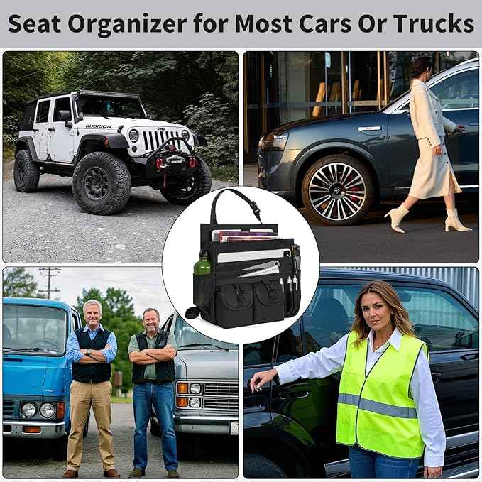 Car Front Seat Organizer Backseat Organizer with Dedicated Tablet Laptop Storage Adjustable Shoulder Strap Cup Holder Truck Seat Storage Universal Fits for Most of Car