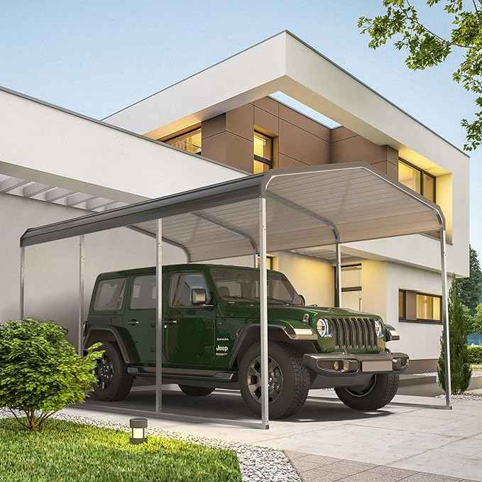 10x15 Ft Heavy Duty Metal Carport, Galvanized Steel Roof & Upgraded Frame for Garage, Vehicles, RVs, Boats, Tractors for All-Weather Protection