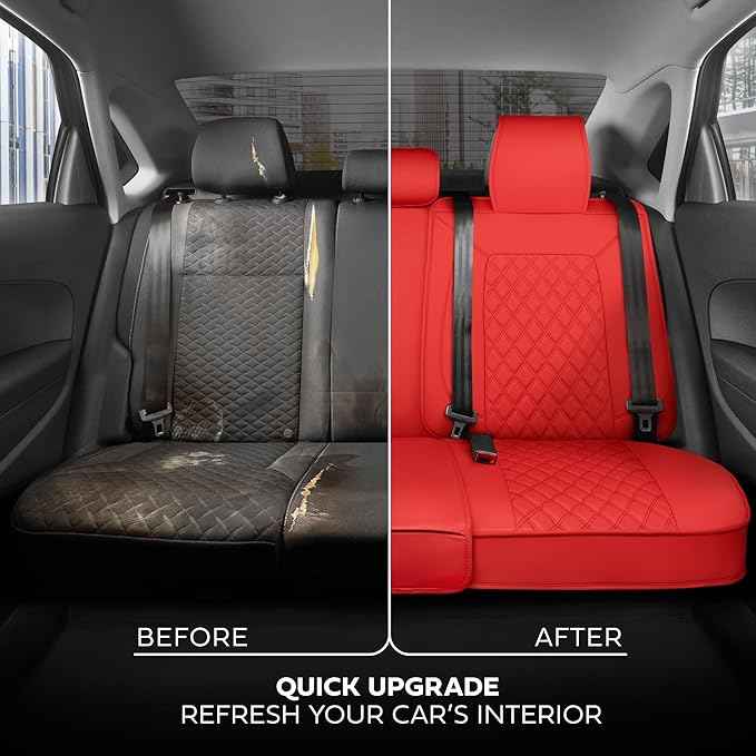 Prestige Edition Napa Leather Seat Covers Full Set – Red Car Seat Covers Front Seats and Back Car Seat Protector, Waterproof and Universal Fit for Most Small to Medium Autos, Trucks & SUVs